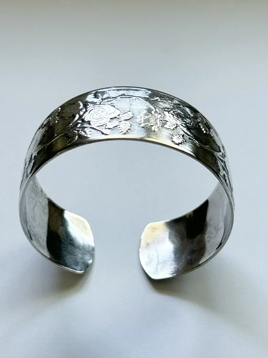 Vintage Sterling Silver Floral Cuff Bracelet - Picture 6 of 10